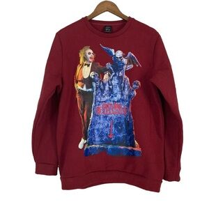 Cakeworthy x Beetlejuice Crewneck Burgundy Pullover Graphic Sweatshirt